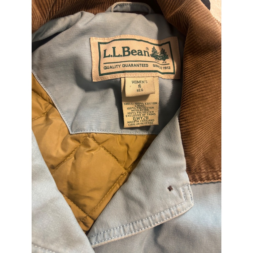 LL Bean Women Blue Cotton Canvas Field Coat Corduroy Trim Quilted Lining S vtg - Picture 7 of 10